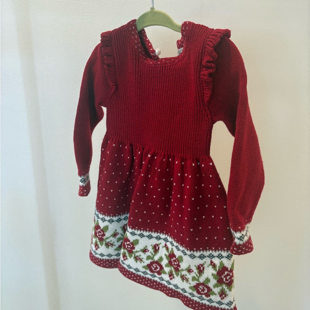 Max Studio Baby Red Knit Floral Sweater Dress